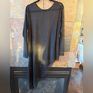 Sympli, NWT, Slant Over, 12, black netting topper. Long sleeve, assemetrical